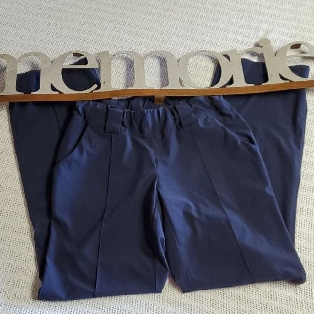 Athleta Pull-on Elastic Waist Seamed Crease Pocketed Navy Blue Sz 0 Pants